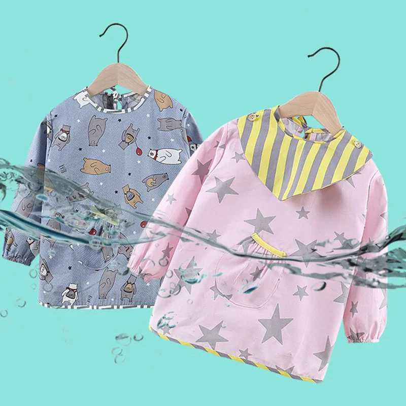 Bibs Burp Cloths Fashion Cotton Baby Bibs Waterproof Kid Eating Clothing Childrens Long Sleeves Feeding Smock Bib Baby Apron Bandana Bebes BibsL4812