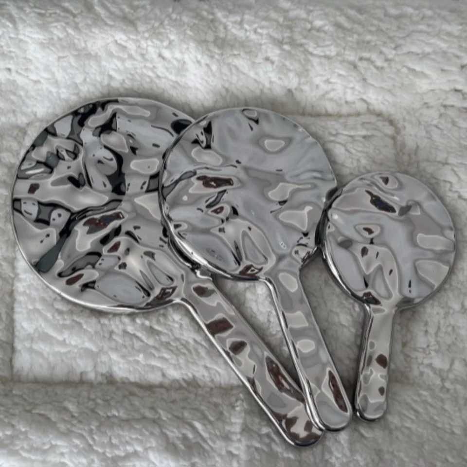 Electroplating Handheld Makeup Mirror HD Beauty Portable Round Hand Square Hand Small Makeup Mirror W240813