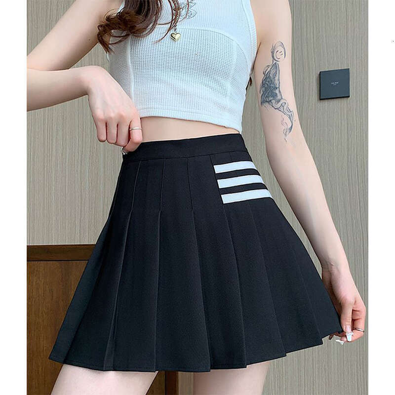 Haruku Striped Mini Women JK Japanese Kawaii Black Pleated Short Skirts Summer Korean Preppy Fashion White Tennis Skirt