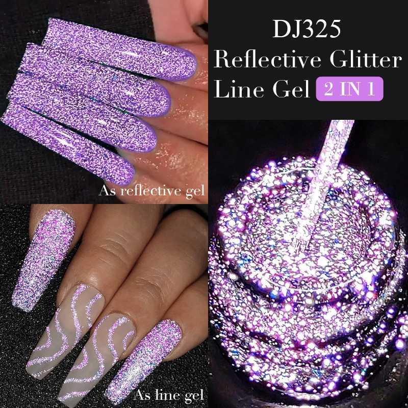 MEET ACROSS Rose Gold Reflective Glitter Liner Gel Nail Polish Sparkly Line Graffiti Painting Stripe Gel Soak Off Nail ArtM240814
