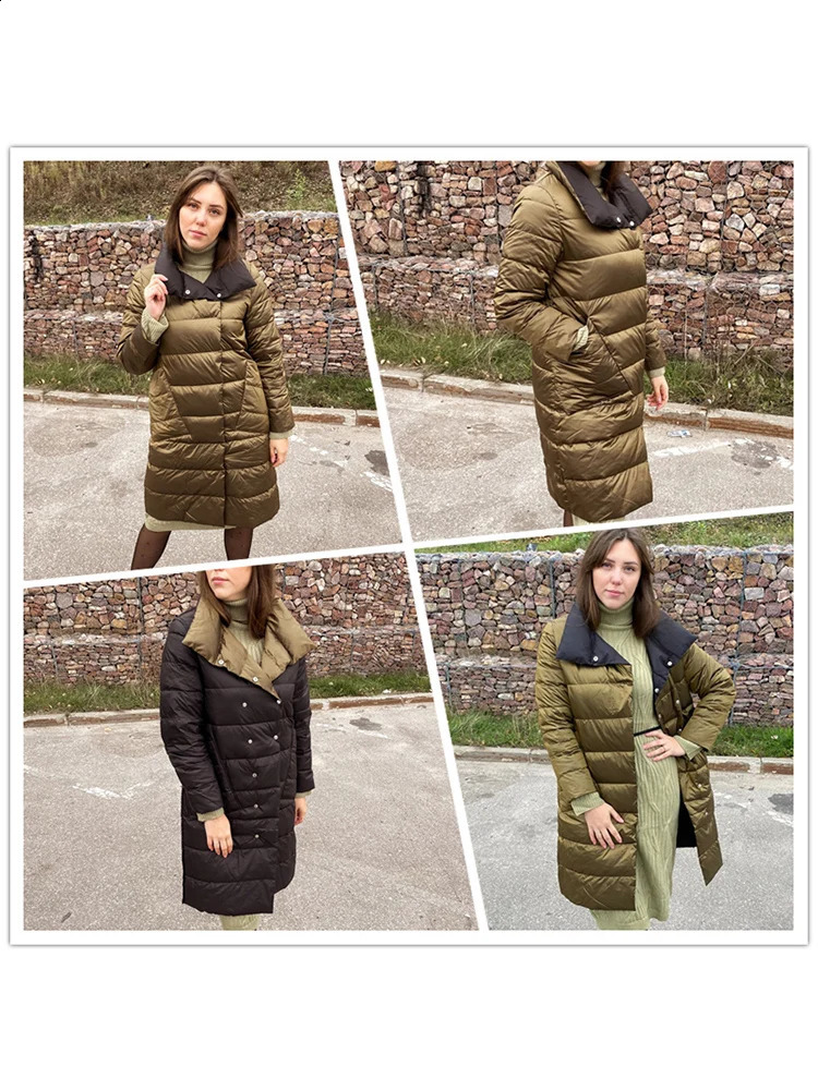 Fitaylor Women Double Sided Down Long Jacket Winter Turtleneck White Duck Down Coat Double Breasted Warm Parkas Snow Outwear 240813