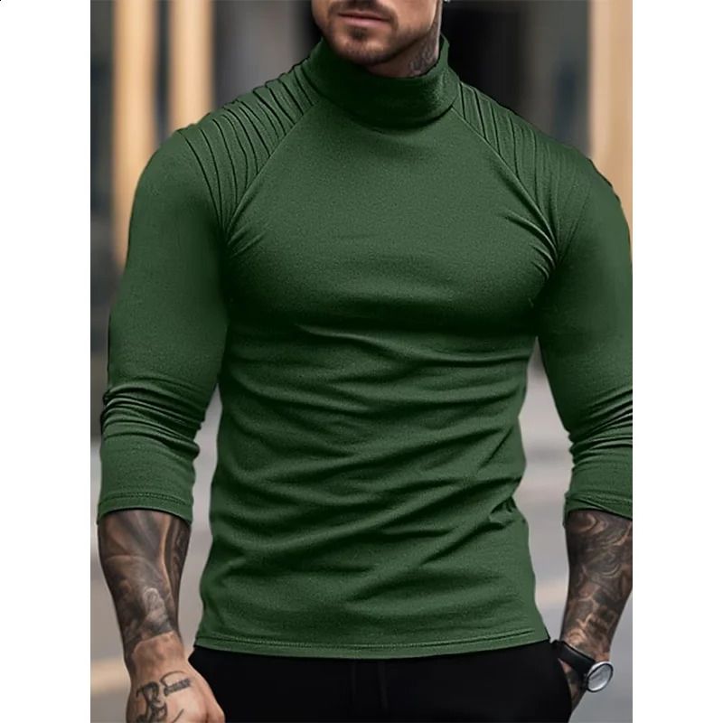 Half High Neck Men Solid Long Sleeve T-Shirts Spring Autumn Male Clothes Tees Versatile Fashion Basic Bottoming Casual Tops 240814