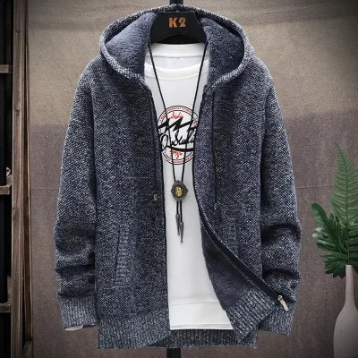 Autumn and Winter Mens Fashion Hooded Sweater Mens Casual Plus Fleece Thickened Warm High-Quality Large Size Sweater 240814