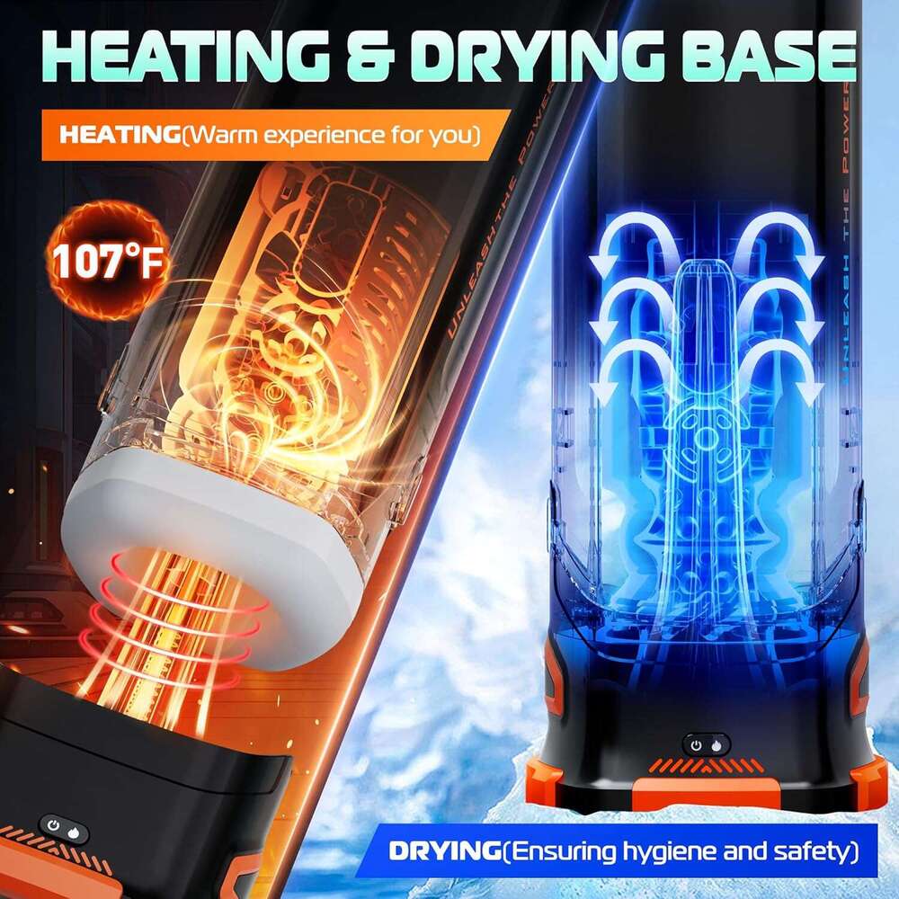 Men's Sex Toys Men's Utensils - Adult Toys Men's Pump, 10 Vibrations and 10 Push Speeds, with Heating and Drying Base, LCD Display Scre