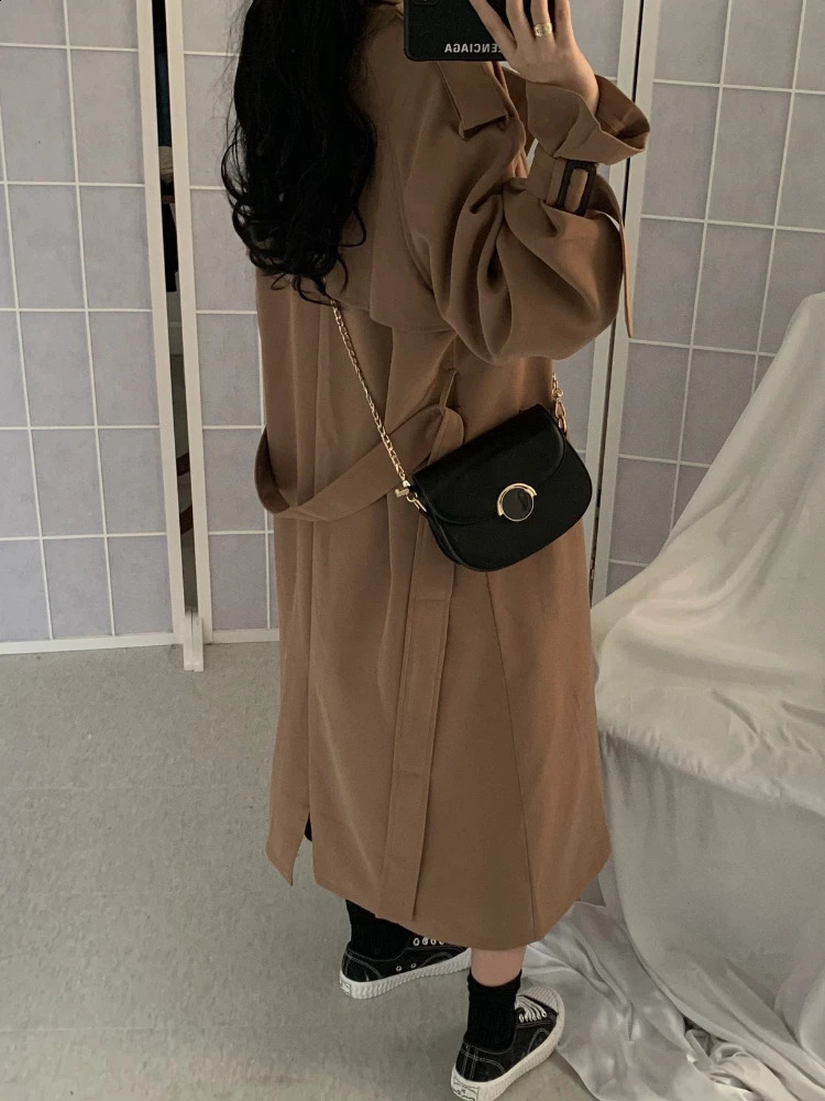 Autumn Coats Woman Winter Solid Color Lapel Double-breasted Oversized Windbreaker Jacket Trench Coat for Women Clothes 240813