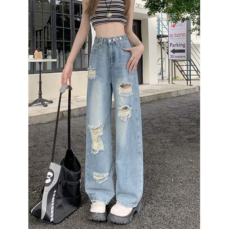 Women's straight loose spring autumn/winter 2024 new high waisted slim figure wide leg floor length pants586