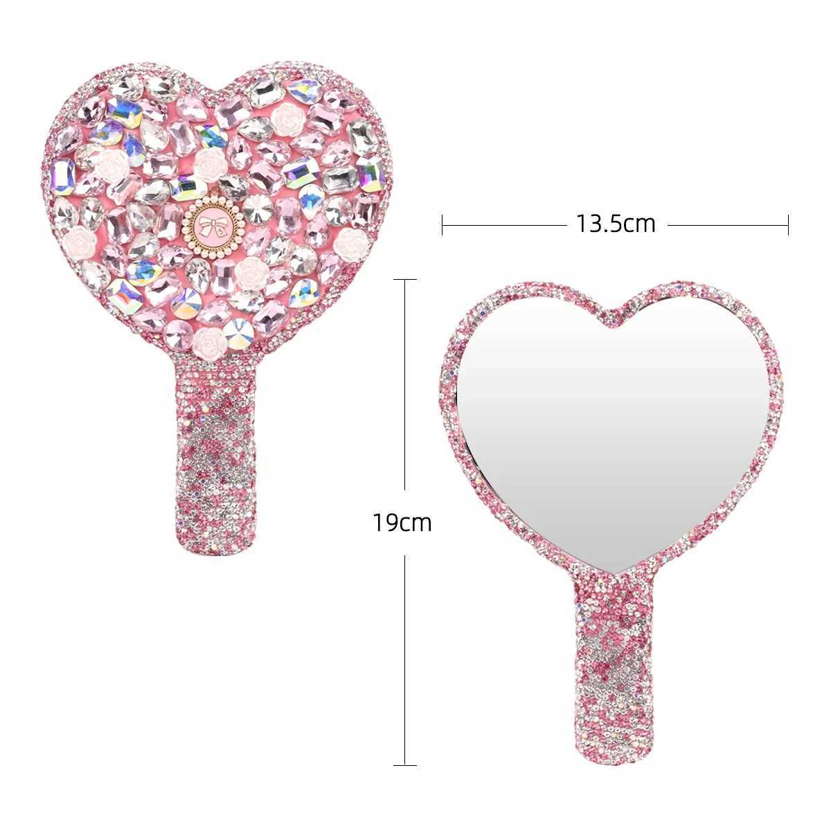 Shining diamond handheld makeup mirror round square heart-shaped mirror handheld makeup and beauty tool makeup mirror W240813