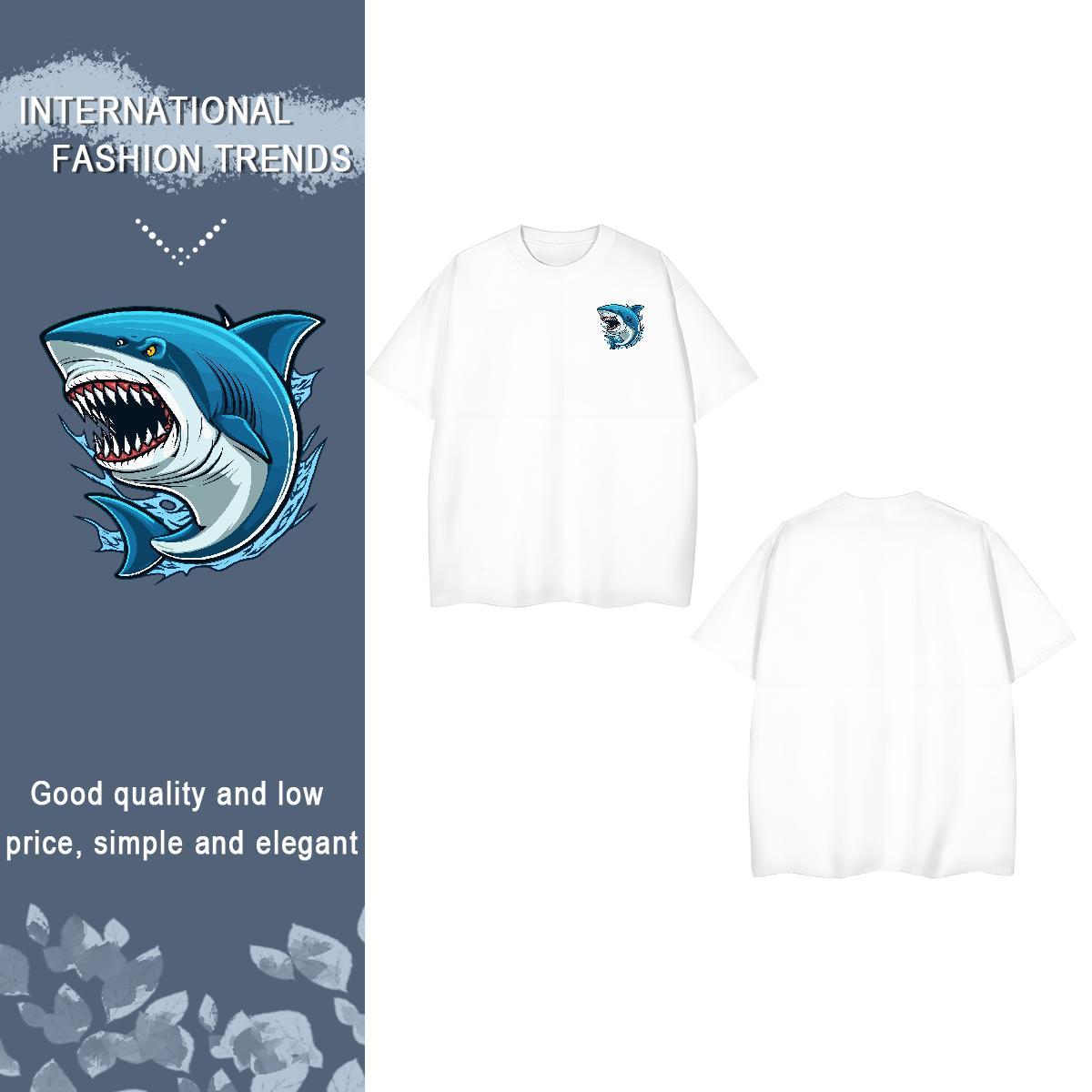 Mens T Shirts 100% Cotton 230g Shark Hip Hop Street Pure Cotton Custom Print Plus Size Couples T Shirts Fashion Designer TOP Quality Tees