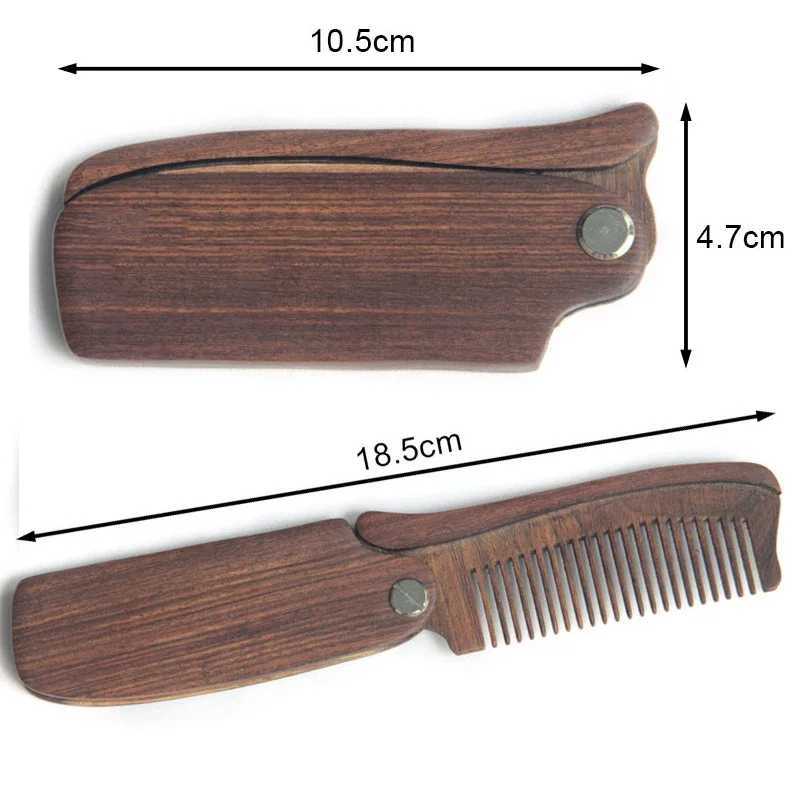 Mens Beard Comb Kit Foldable Wooden Comb PU Leather Box Mens Beard Care Beauty Mustard Styling Tool Mens Barber Ideal Gift W240813