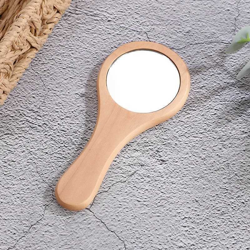 Simple wooden portable mirror mini makeup mirror womens handheld beauty makeup mirror mini circular mirror W240813