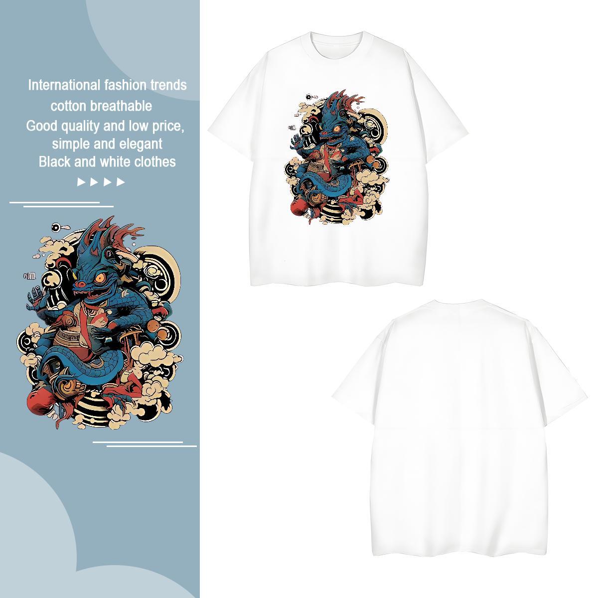 Mens T Shirts 230g 100% Cotton Street wear Hip Hop Breathable Short Sleeve Cartoon Printing L-4XL Couples T Shirts Classic Cool Polos