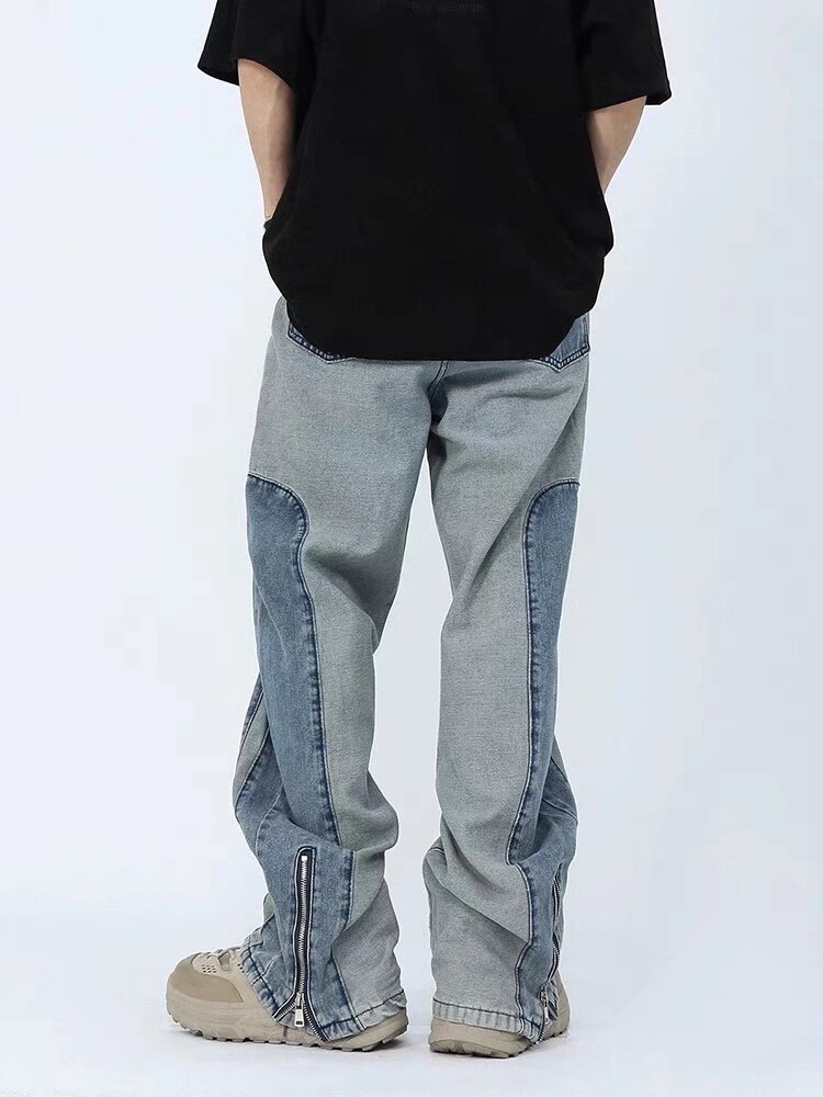 Men's Jeans Baggy Y2K Hombre Gray Spliced Denim Pants Loose Jean Trousers Vaqueros Fashion Patchwork Straight For Men