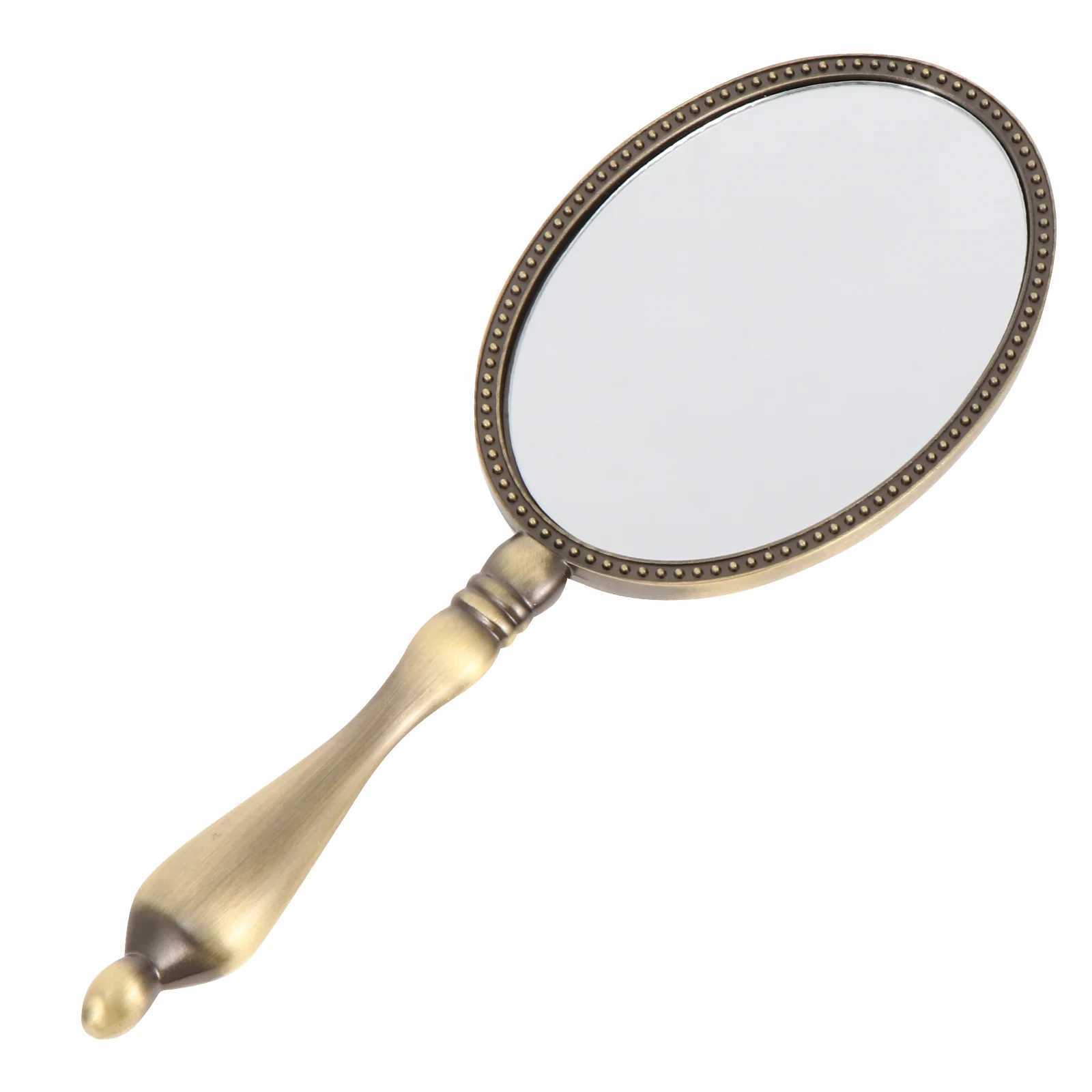 Mirror with handle beauty and makeup mirror women holding travel retro metal wood W240813