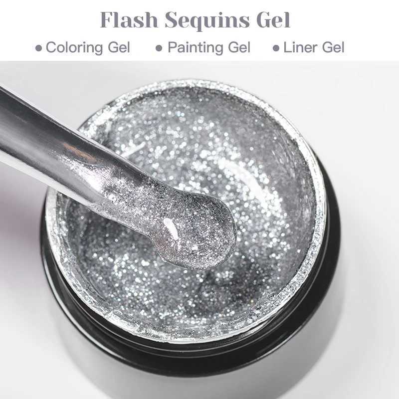 MEET ACROSS 8ml Glitter Sequins Gel Nail Polish Shiny Sparkling Silver Platinum Pink Semi Permanant Nail Art Gel ManicureM240814