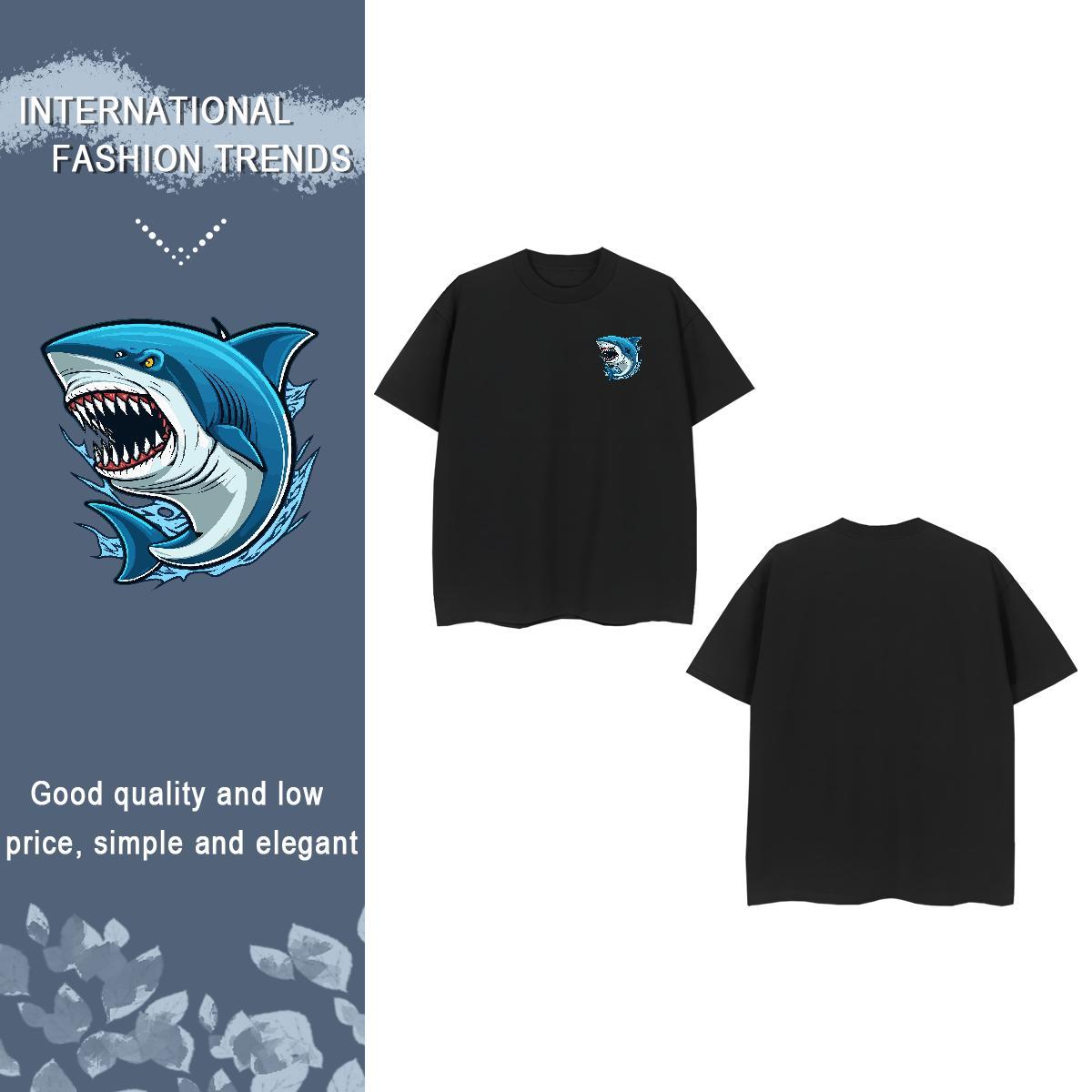 Mens T Shirts 100% Cotton 230g Shark Hip Hop Street Pure Cotton Custom Print Plus Size Couples T Shirts Fashion Designer TOP Quality Tees