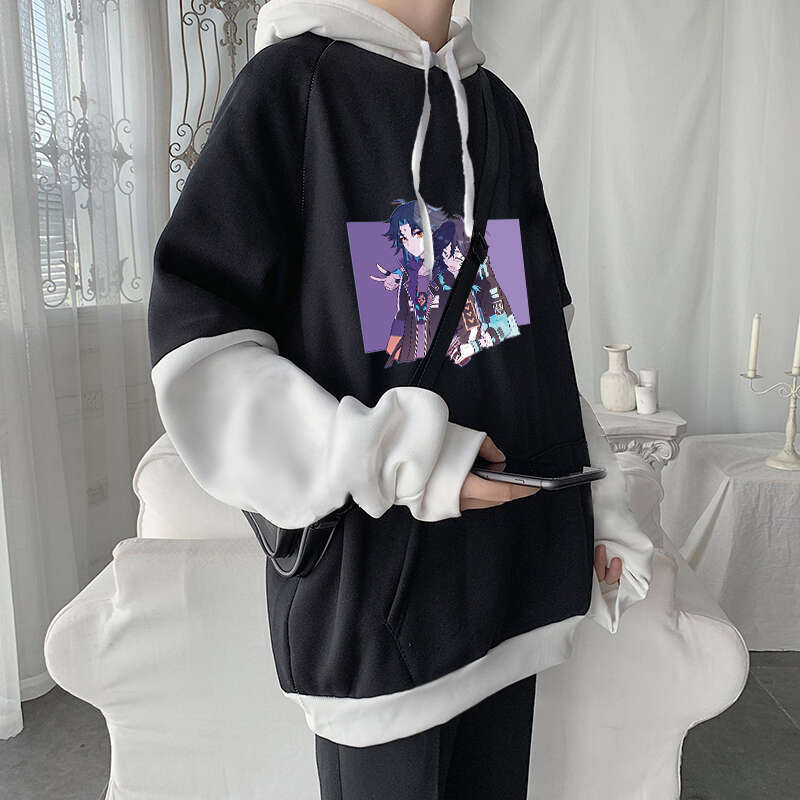 Impact Genshin Haruku Game Hoodies Men Xiao Mask Fangs Aesthetic Print Sweatshirt Long Winter Plus Size Streetwear Pullover