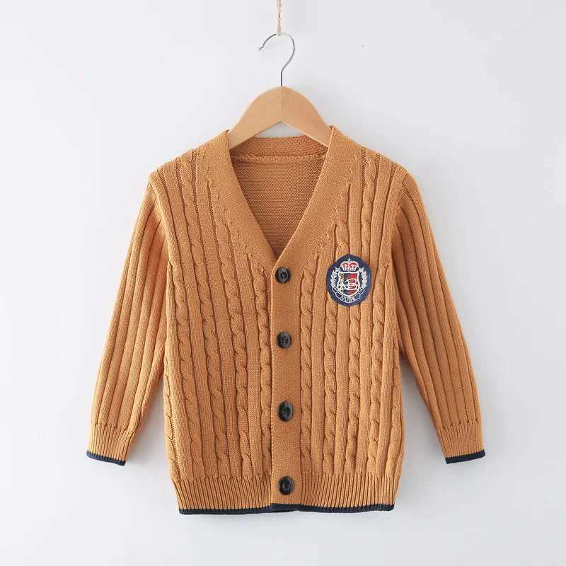 2018 Spring/Autumn Boys Sweatshirt Solid Color Keep Warm Knitted Jacquard Knitted V-neck Cardigan Suitable for Children 2-10 Years Old W240813