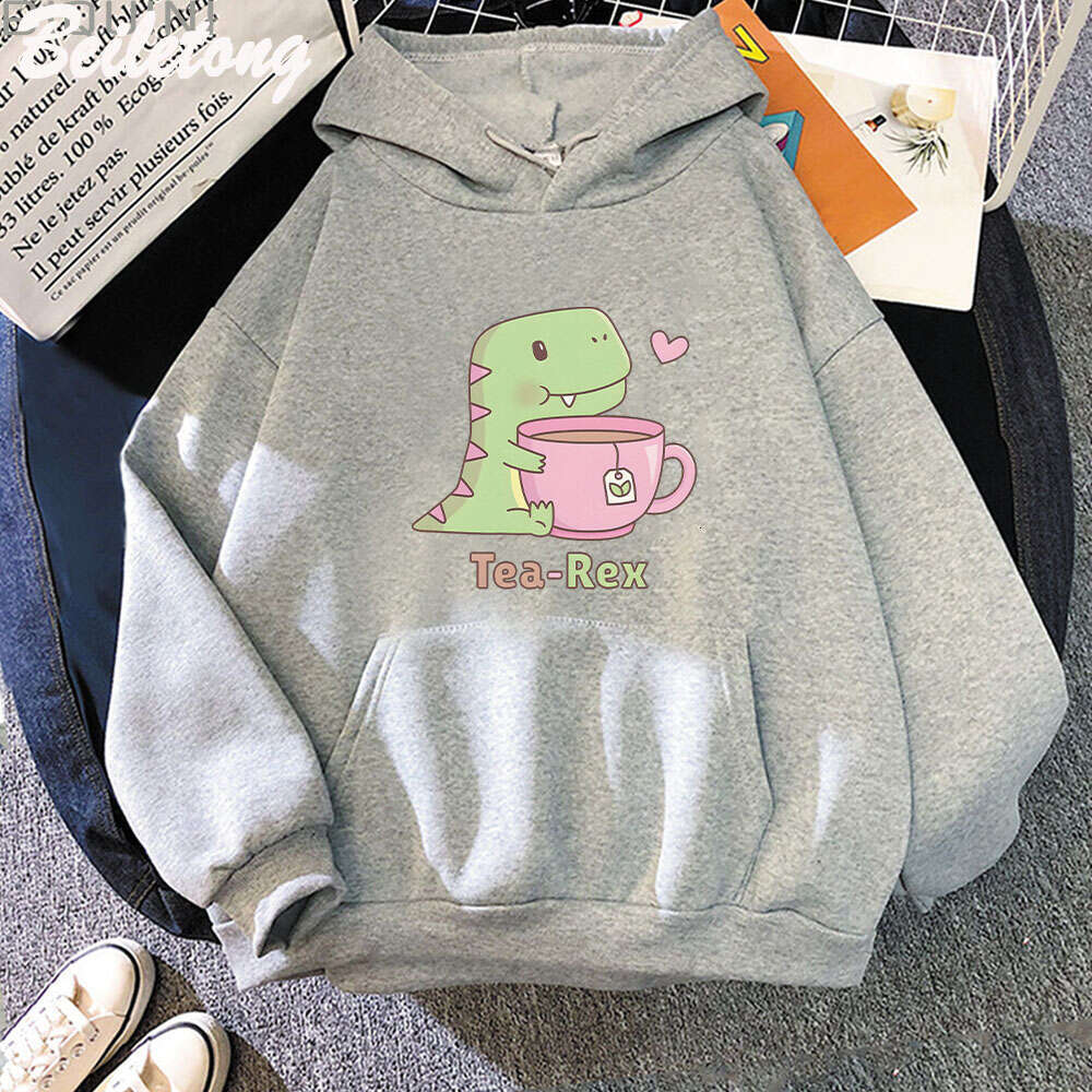 Hoodie Dinosaur Women Cute Print Kawaii Cartoon Clothing Plus Size Pullover Haruku Female Autumn Warm Streetwear
