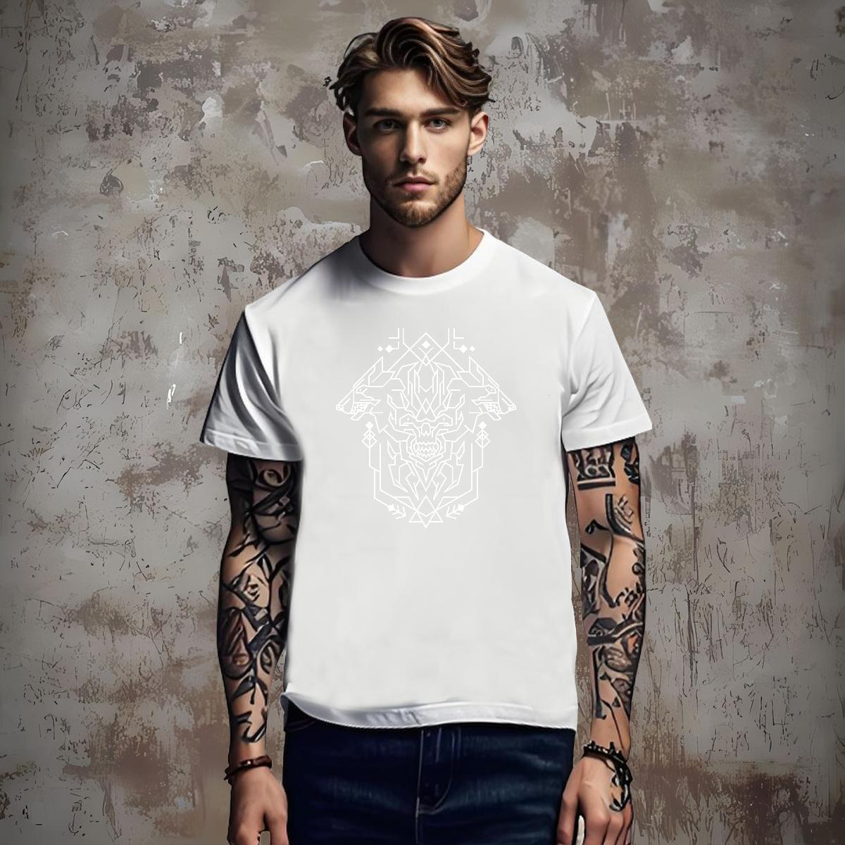 T Shirts Men 100% Cotton 230g Geometric line Street Breathable Short Sleeve Cartoon Print Men Tops Tees New Cool Design Tshirts