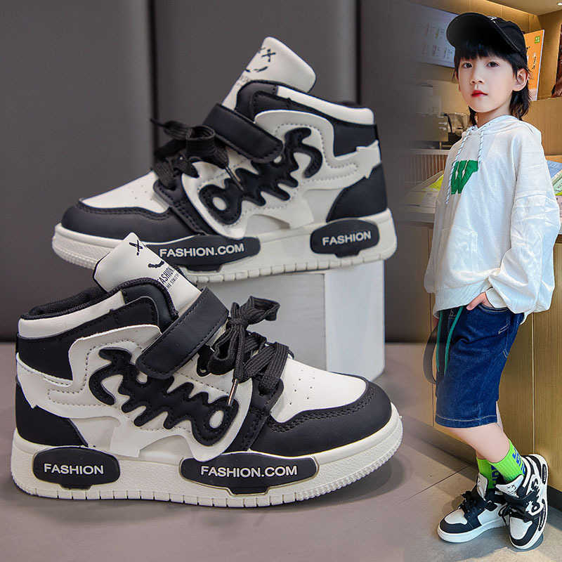 Sneakers Childrens board shoes 2023 Spring and Autumn new fashionable boys mid size childrens western-style high top childrens shoes girls panda shoes