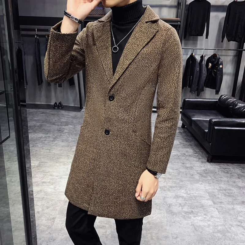 Mens winter trench coat long mens slim fit casual wool blend business thick warm size 5XL 240827
