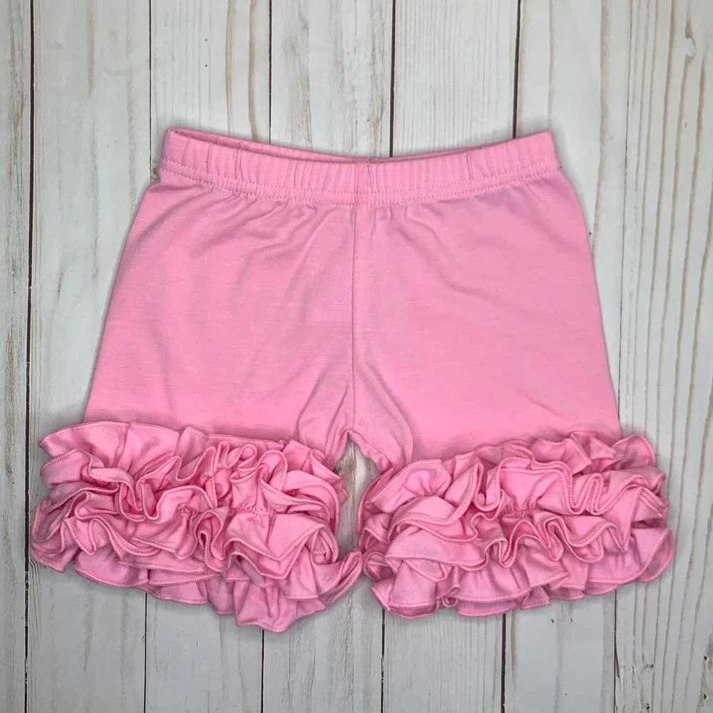 Ruffkids Cute Pink Baby Short Leg Summer Clothing 100% Cotton Candy Color Elastic Beach Ice Ruffle Girls Shorts W240813