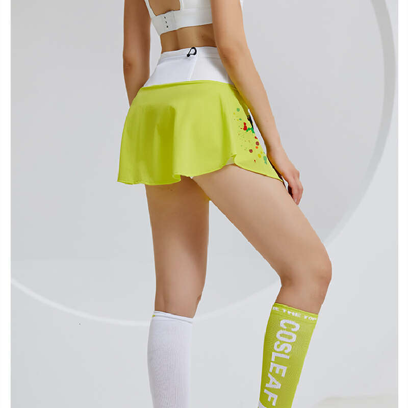 High Women Waist Double Layer Skirt Mesh Pocket Sports Golf Tennis Skirts Fiess Running Short Athletic Workout Skort s