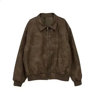 Spring Autumn Style American Vintage Distressed Brown Leather Jacket For Men High End Feel Clean Fit Jacket o240814
