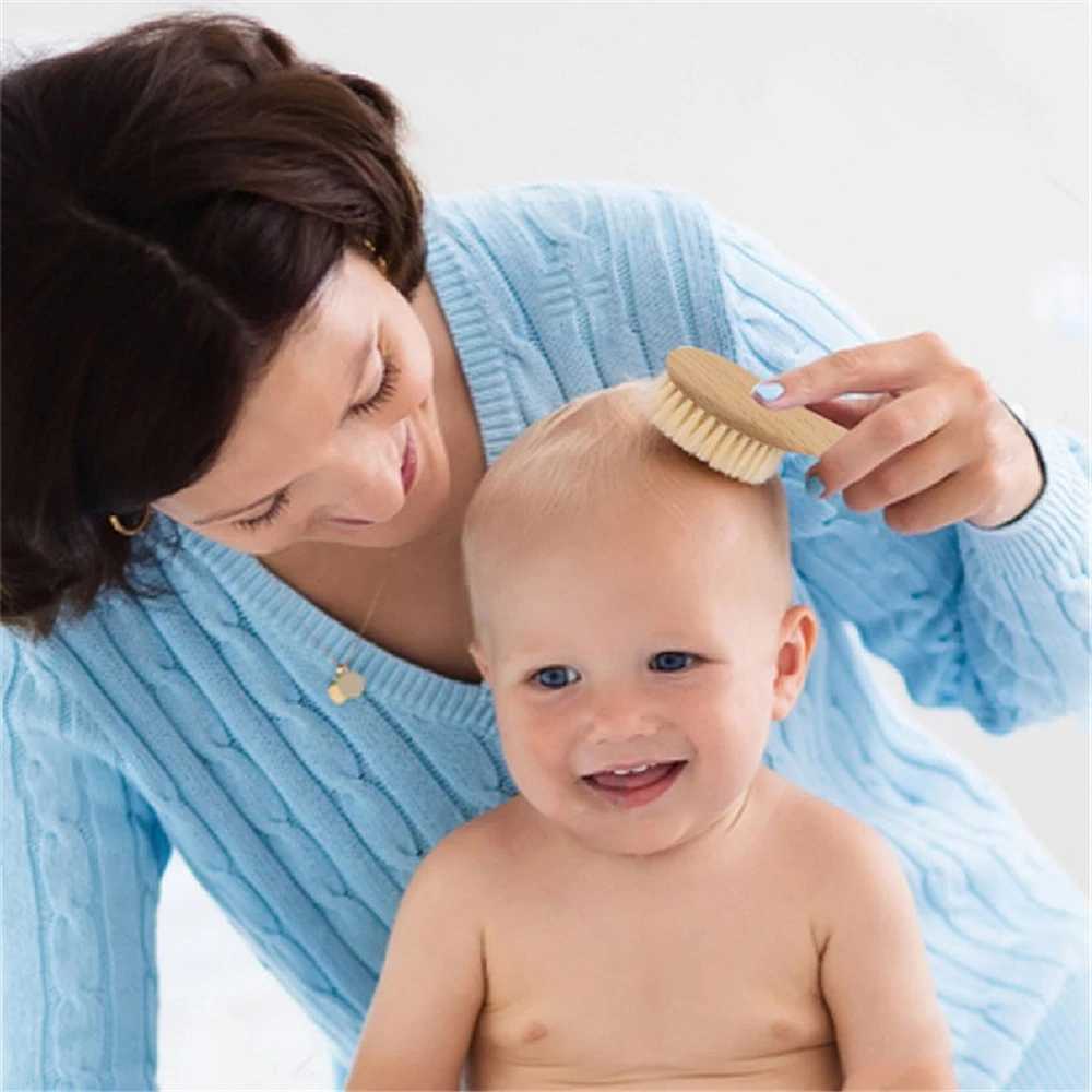 Baby bath brush baby head massager comb natural wood soft wool brush head comb childrens portable brush head W240813