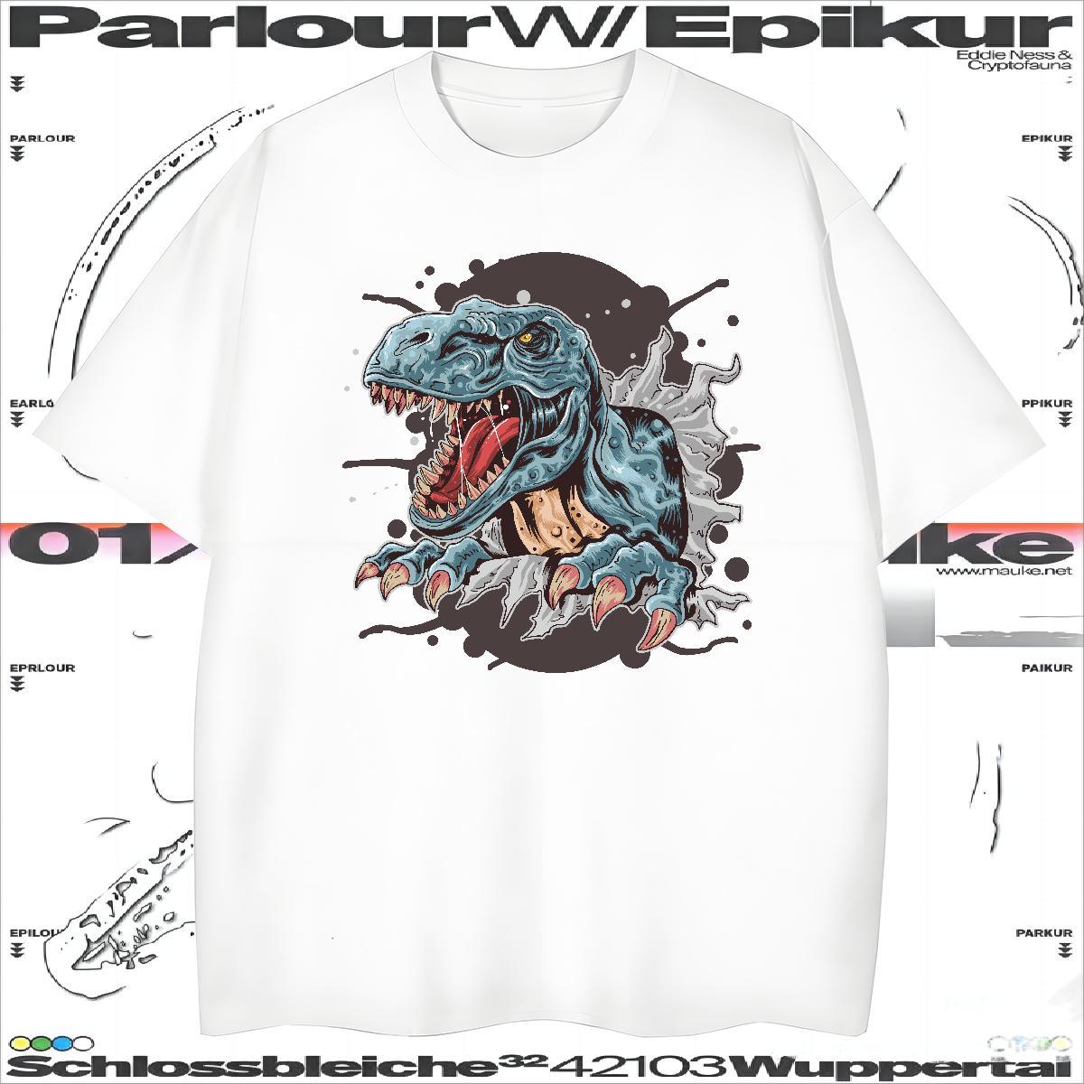 Mens T Shirts 230g Cotton dinosaur Daily Outfit Breathable Short Sleeve Customized Print Tshirt for Man Woman 2024 New Designer Clothings