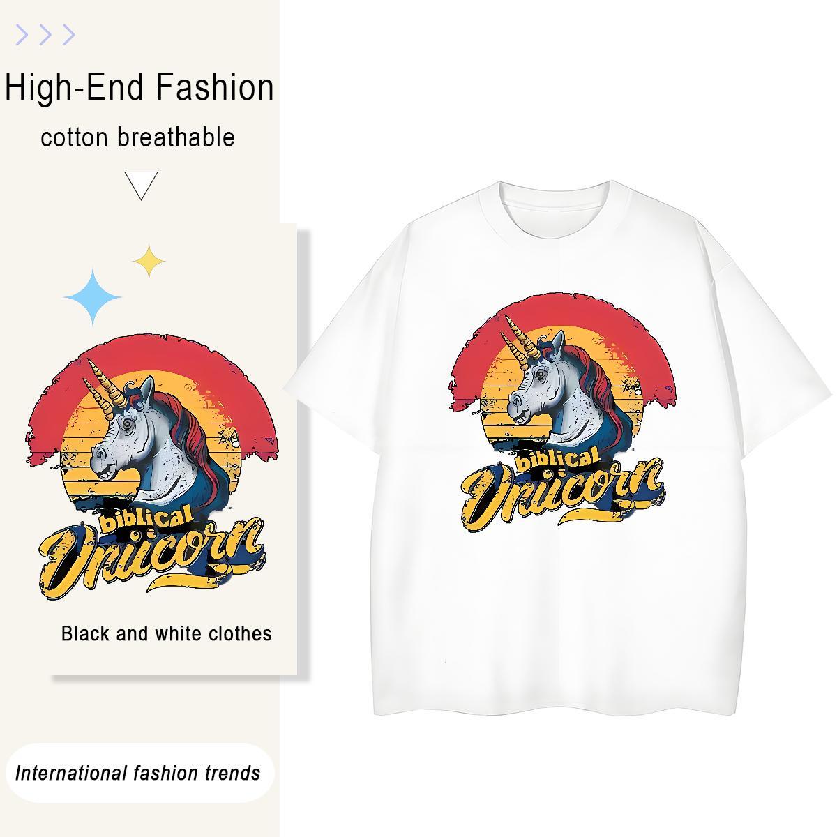 Loose Couples T Shirts Beach 230g Cotton Custom Printed Breathable Crew Neck horse Mens T Shirts Designer Tee Shirt