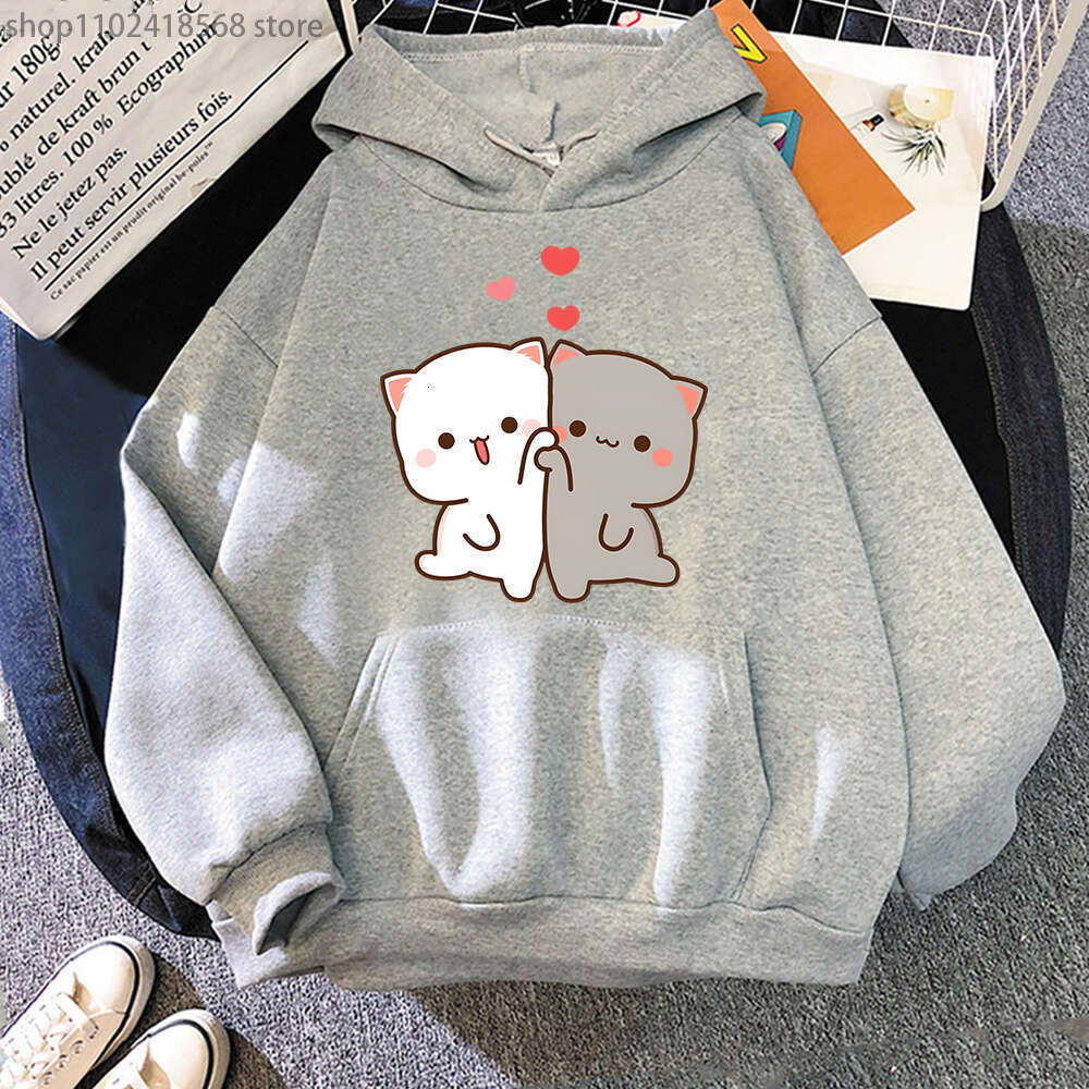 Peach Mochi And Goma Cute Cat Printed Hooded Men Women Hoodies Plus Size Sweatshirt Teen Pullover Unisex Autumn Warm Streetwear