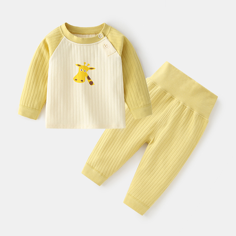 Baby underwear set boys and girls pure cotton printed shoulder buckle two children's autumn and winter jacquard long Johns high waist