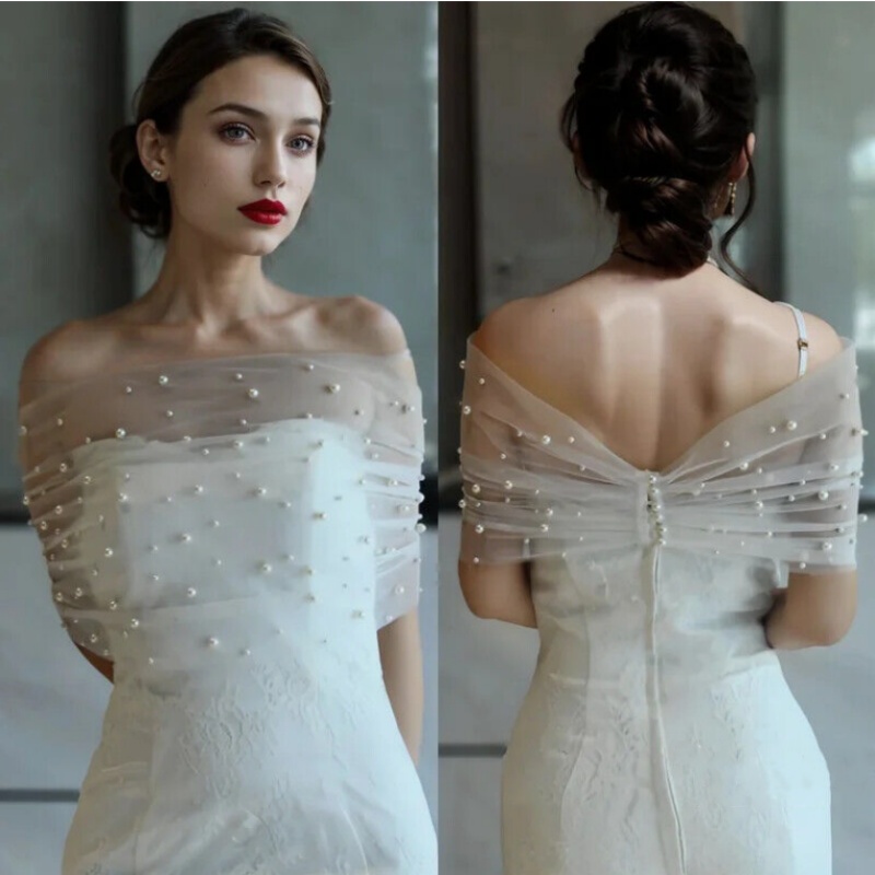 Exquisite Sleeveless Wrap Jacket Pearls Bride Jackets For Strapless Bridal Dress Wedding Accessories Custom Made