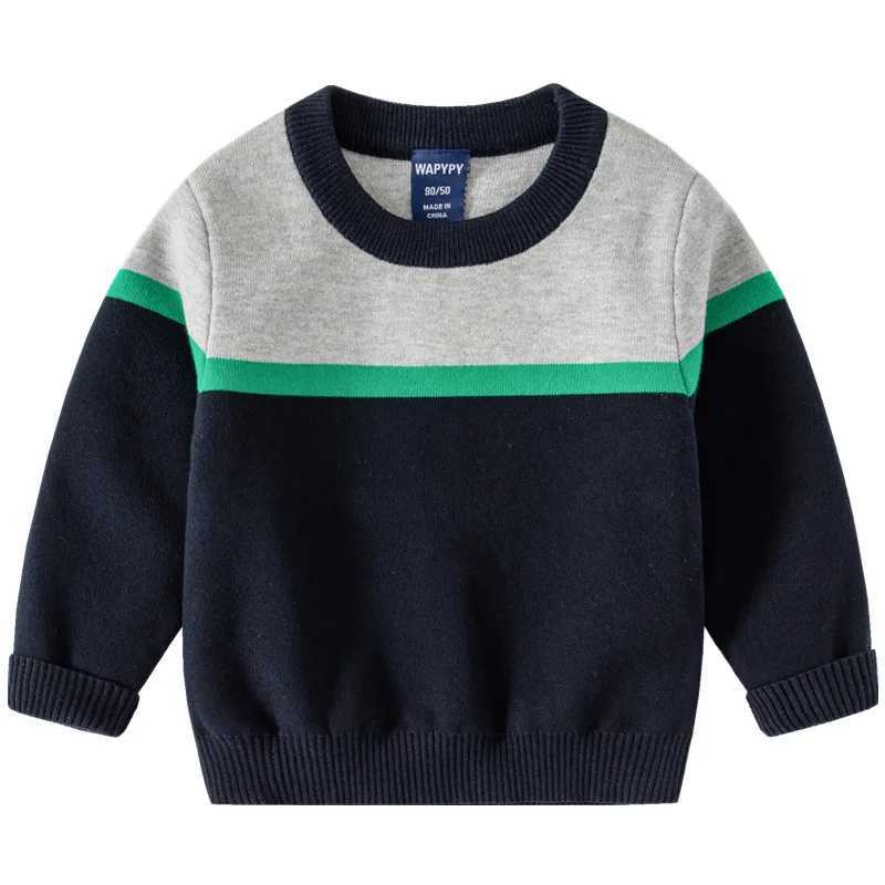 Autumn Winter Little Boys Sweater Cotton Spliced Round Collar Toddler Boys Pullovers Elastic Hem Long Sleeve Kids Boy UndershirtY240814