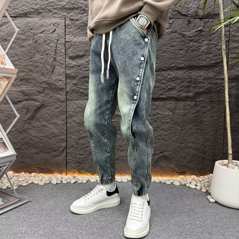 154 American summer jeans men's cropped versatile design trendy fashion slim casual pants