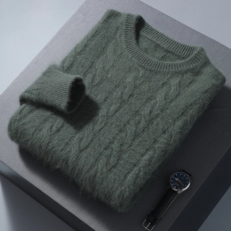 Winter Mens Thickened Sweater Mink Cashmere Sweater Pullover Round Neck Twisted Large Size Casual Underlay Knitted Warm Top 240821