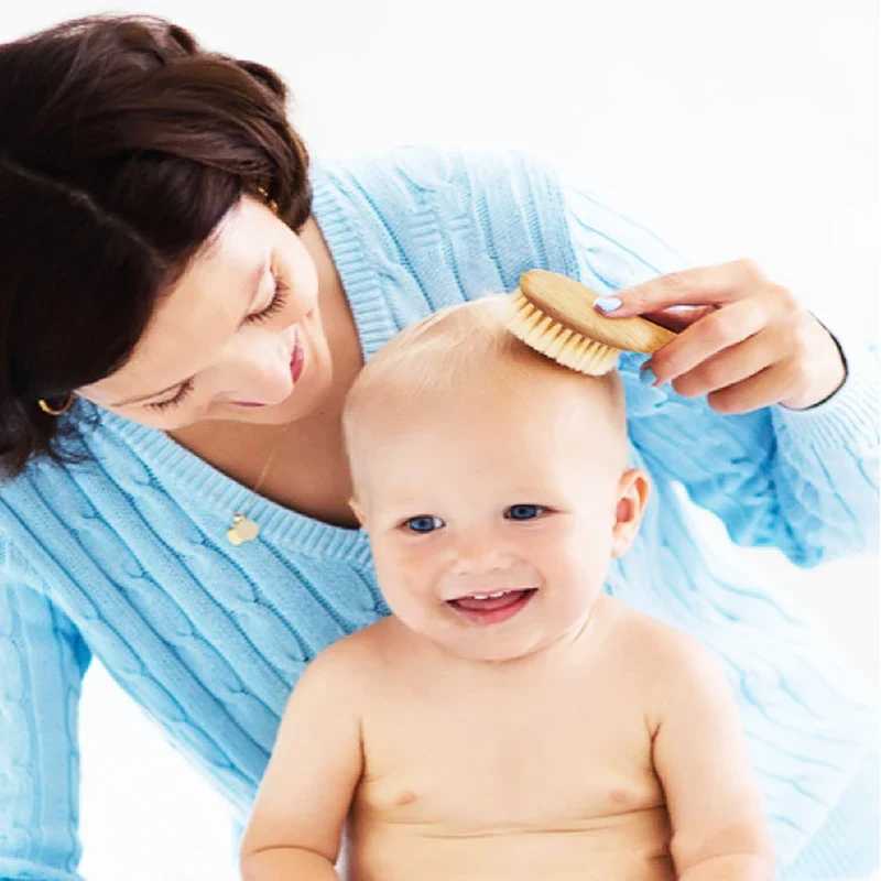 2 wooden baby hair brushes combs soft baby bath brushes hair cleaning body friendly baby protection shower baby face care tools W240813