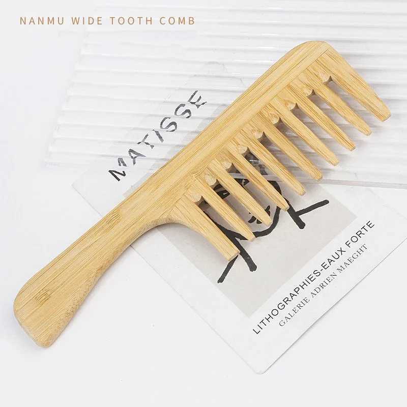 1 piece of natural bamboo and wood hair comb anti-static African fork comb suitable for womens round wide toothed wooden comb Cepulo Para Cabello W240