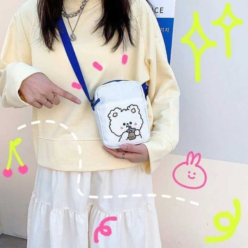 Kawaii shoulder bag for girls student small canvas fully matched mobile phone bag fashionable strap cross body bag cute ladies daily travel handbag W2