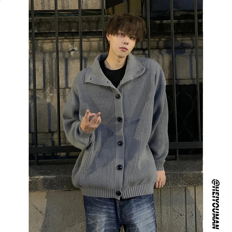 Solid Cardigan Sweater Men Korean Lazy Leisure Knitted Sweaters Hip Hop Streetwear Loose Simple Knitwear Coat Male Clothes 240821