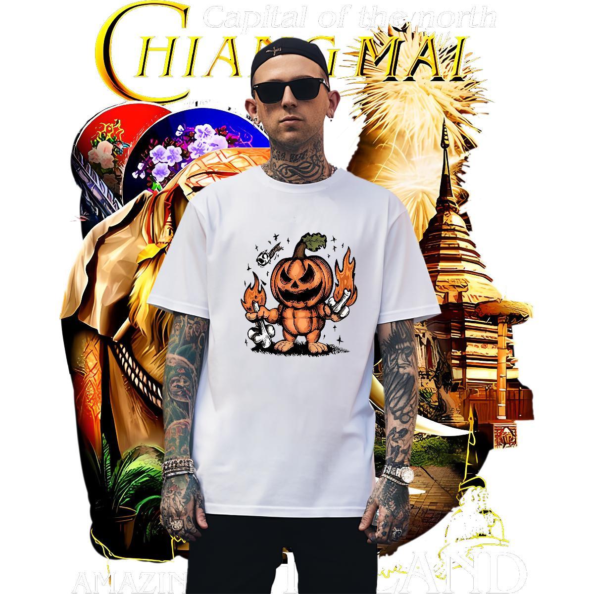 Comfortable Mens T Shirts halloween Breathable Short Sleeve Street Cartoon Print 230g 100% Cotton Mens Tshirts Factory Direct Polos