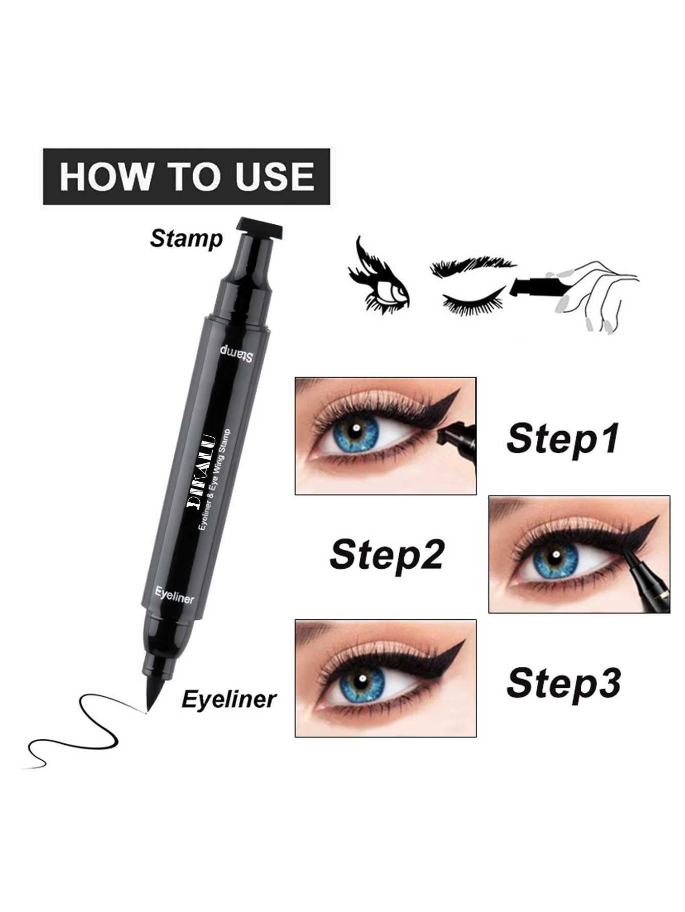DIKALU Black Novice Double Head Quick Drying Star Triangle Seal Mark Eyeliner Waterproof Non-smudging Liquid Eyeliner Y240813