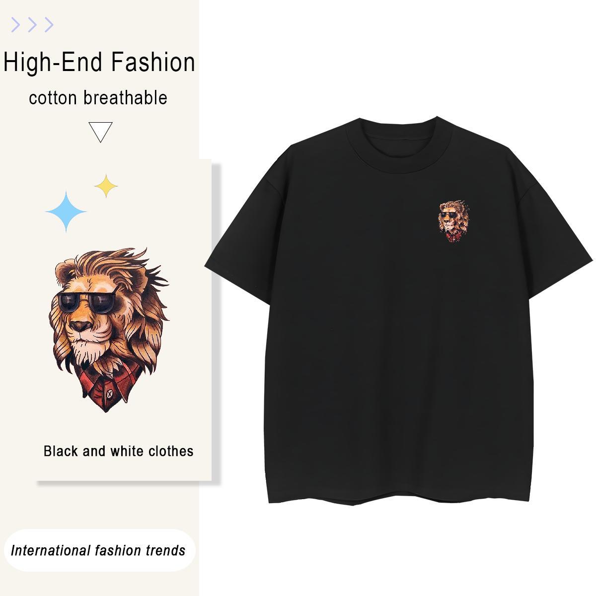 T Shirts Men 230g 100% Cotton lion High Street Hip Hop Short Sleeve Soft Plus Size Cartoon Tshirt for Man Woman Classic Casual Cool Tshirts