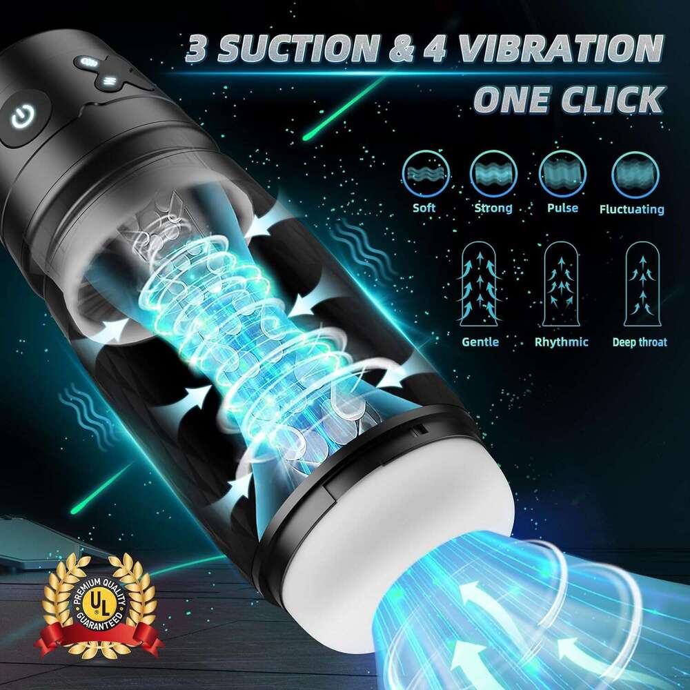 Male sex toy - Male sex toy pump with 3 suction cups and 4 vibrations, male sex toy with 3D sleeve, hands-free adult toy, silicone shell male massager