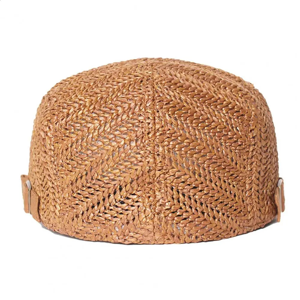 British Western Mens Retro Beret Hollow s Boys Hat Narrow Brown Summer Solid Color 240812