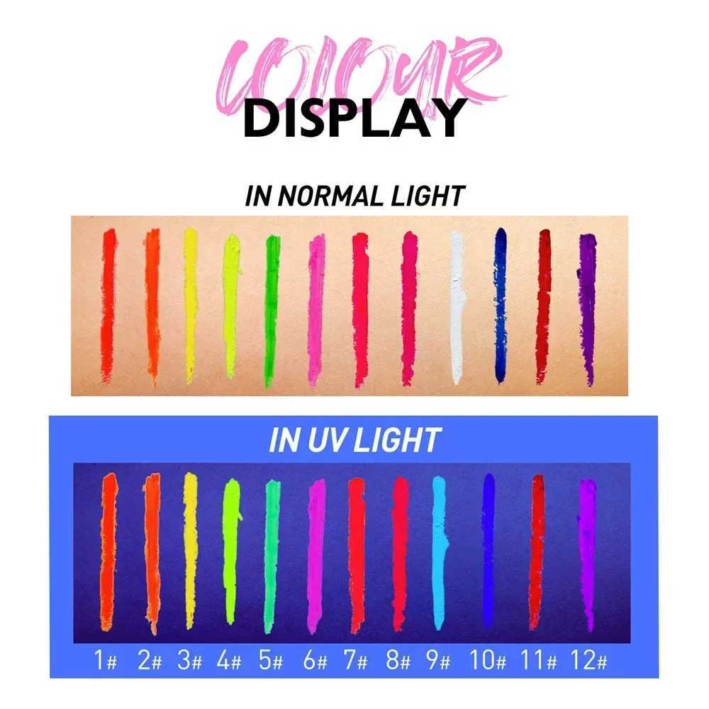 Fluorescent Eyeliner Pen 12 Colors UV Waterproof Eyeliner Gel Pen Makeup Eyeshadow Stick Halloween Face Painting Pen Cosmetics Y240813