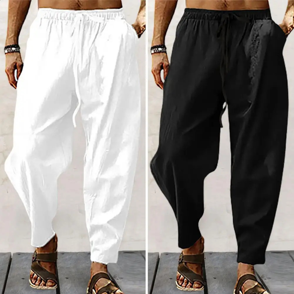 Mens Jogging Pants Streetwear Loose Casual Cotton Linen Trouser Man Harem Pants Harajuku Oversized Men Sweatpants 5XL 240814