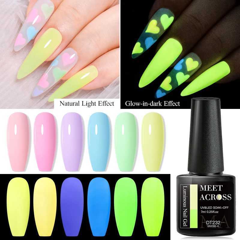 MEET ACROSS 7ml Luminous Gel Nail Polish Macaron Summer Candy Hot Colors Neon Glow-in-dark Soak Off UV LED Gel Varnish Nail ArtM240814