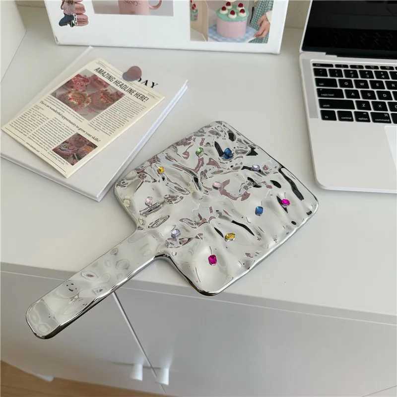 Ins Liquid Shape Square Mirror Mini Handheld Desktop Makeup Mirror Travel Metal Portable Beauty Mirror W240813